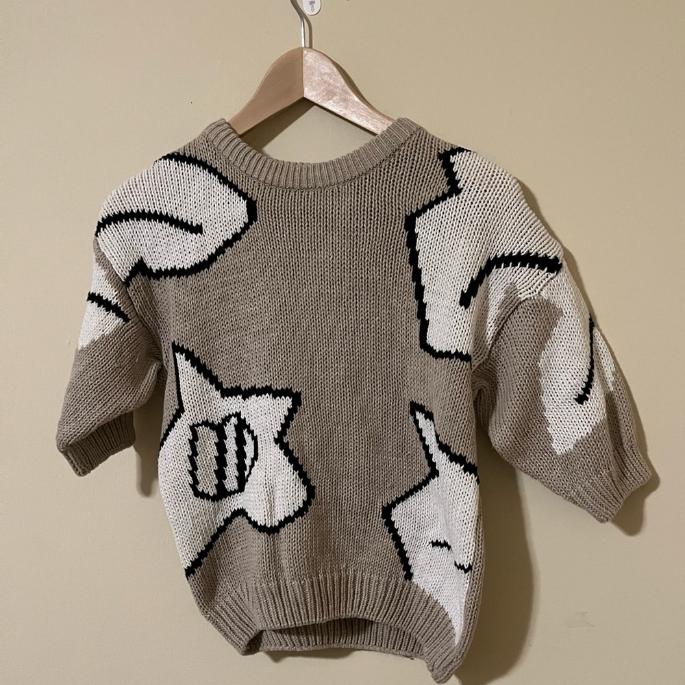 Graphic Knit Sweater - Brown and White